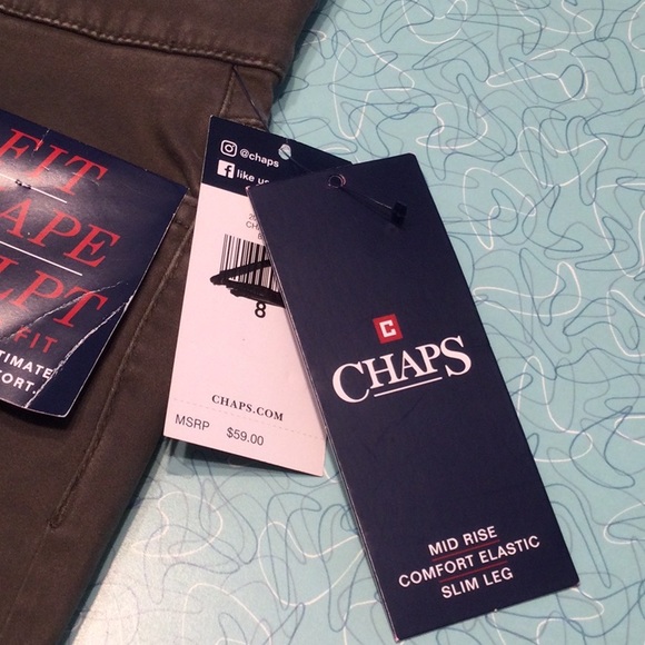 Chaps Mid Rise Comfort Elastic Slim Leg Icon Brown Stretch Fabric - Picture 5 of 6